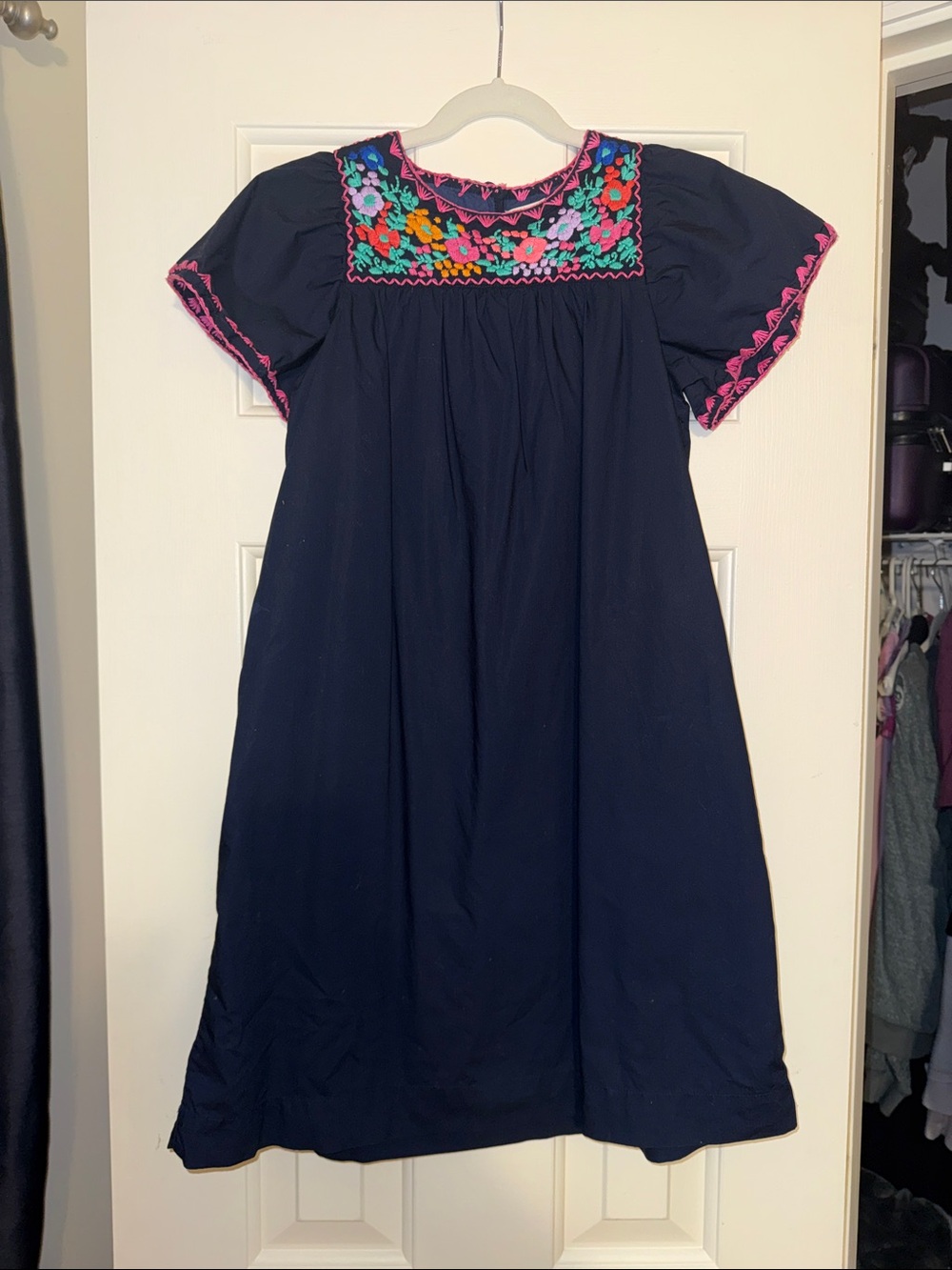 Crewcuts Navy Dress with Bright Embroidered Yoke size 10